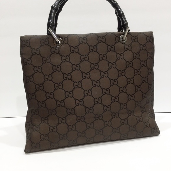 ❤️SOLD❤️Gucci brown and black monogram nylon bamboo handle vintage tote bag - Picture 3 of 14
